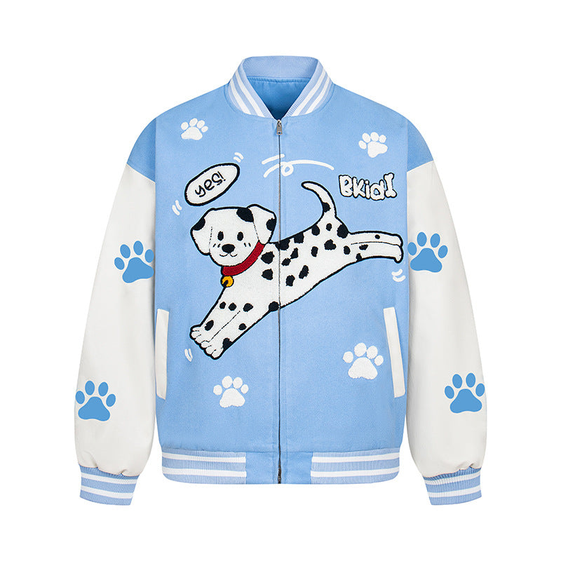 Spotted dog paw embroidered plush jacket jacket