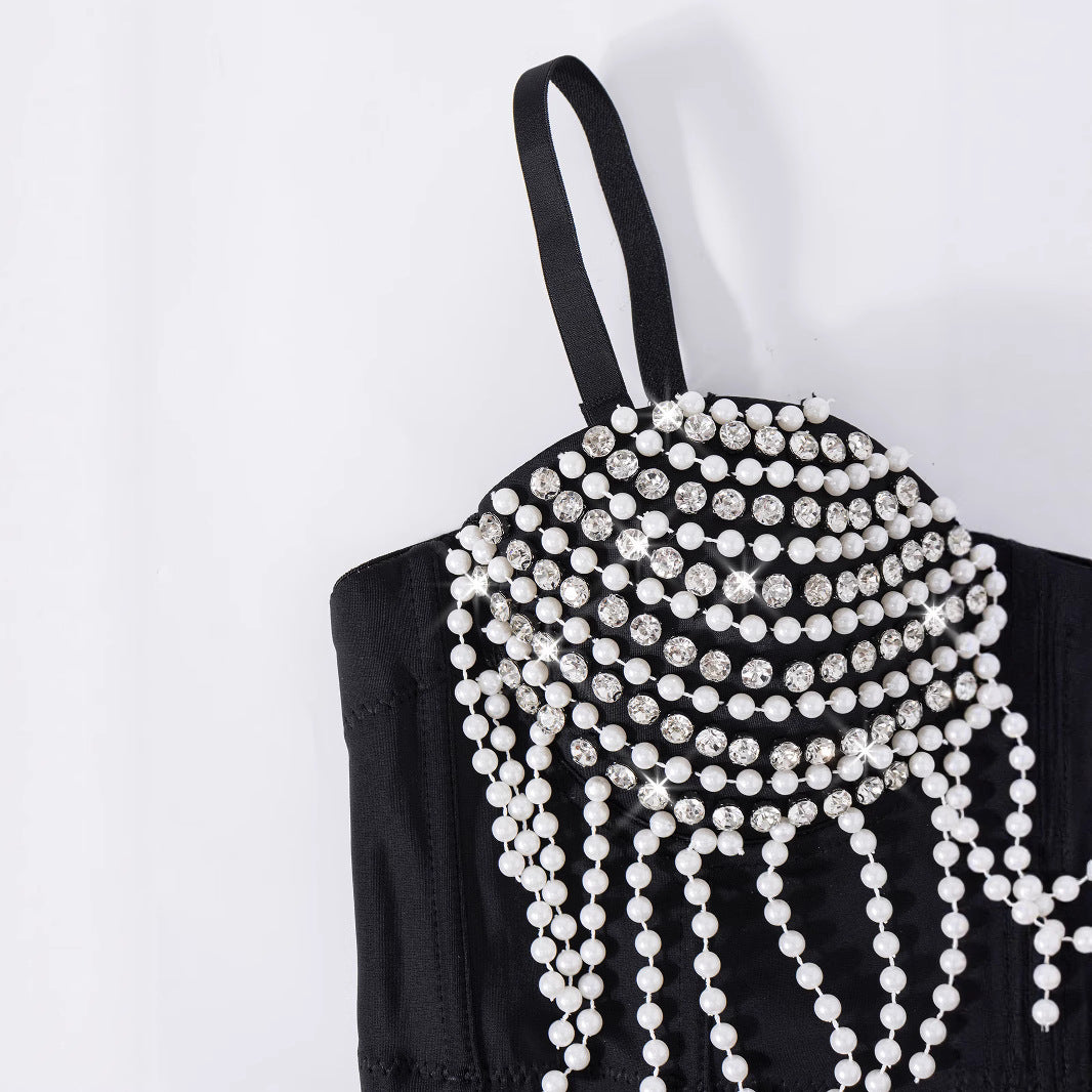Sexy Bustier Creative Pearl Chain Tassel Design