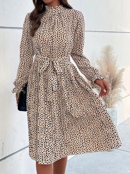 Animal Flounce Sleeve Dress