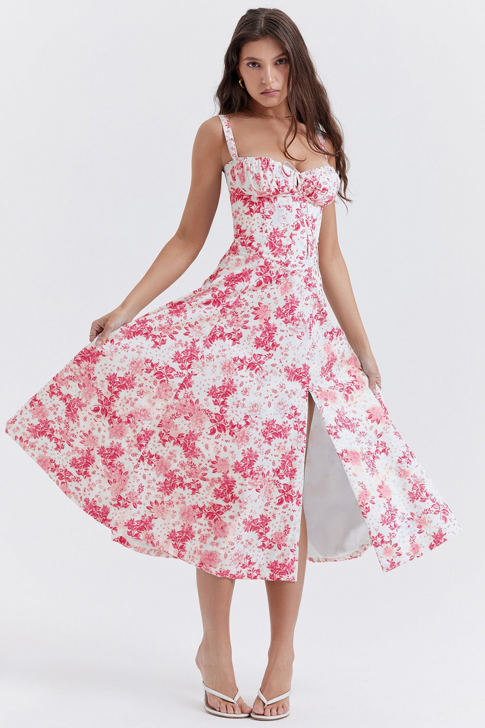 Summer new floral print elegant large hem dress for women