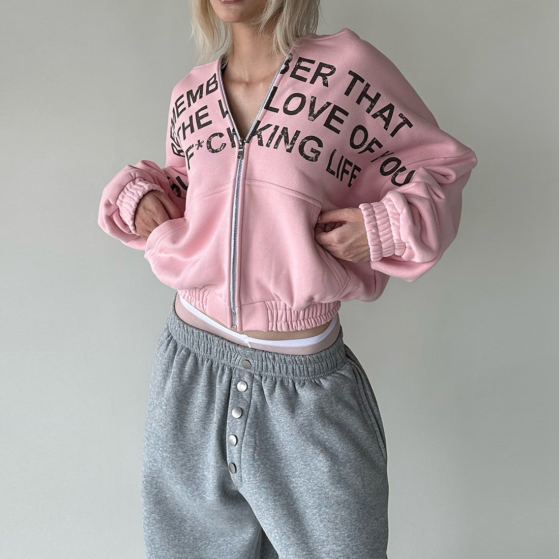 Letter printed American hooded sweatshirt jacket for women