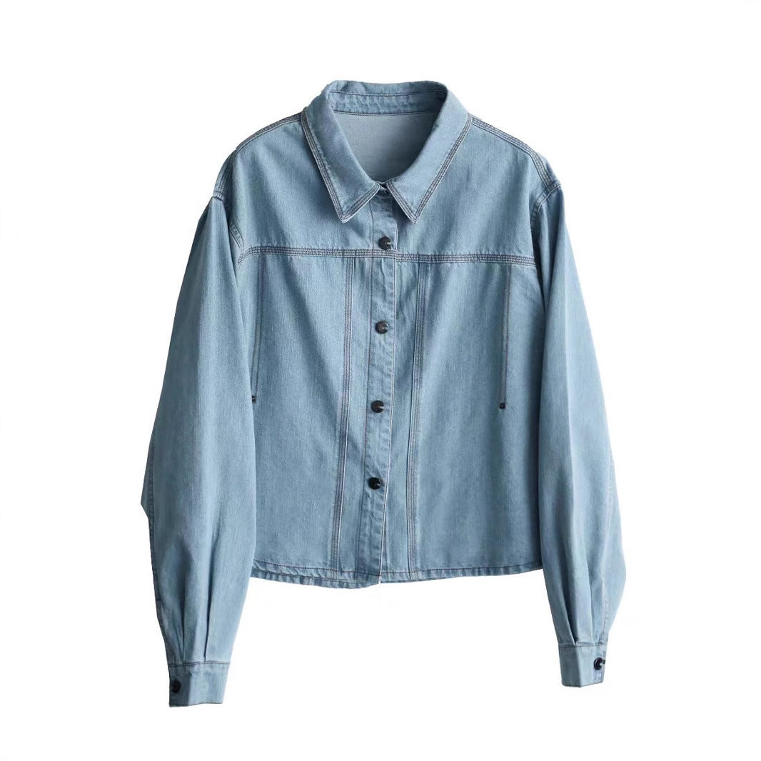Short Denim Jacket Women's Turn-down Collar Casual Versatile Loose Slim Fit Korean Style Shirt