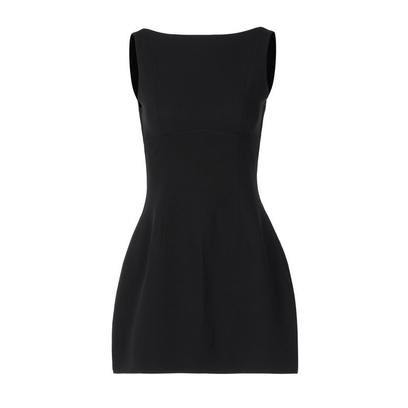 Fashion Sleeveless Backless High Waist Solid Color Slim Fit Short Dress