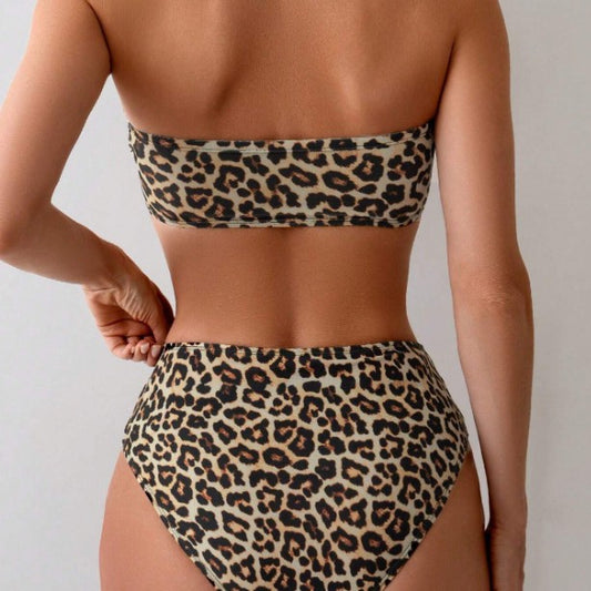 Women's Tube Top Bikini Leopard Print Sexy Swimsuit