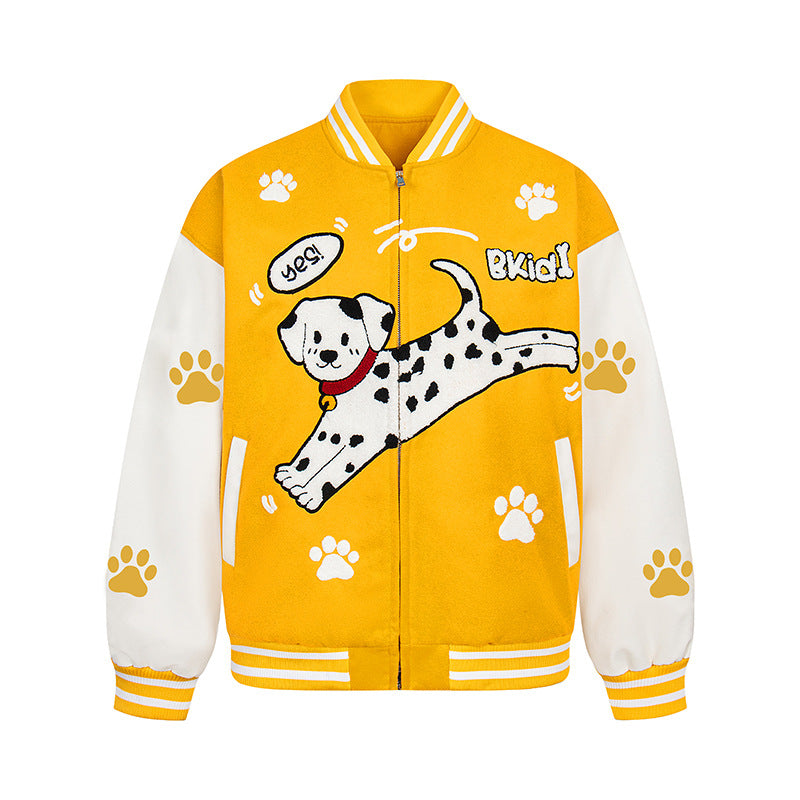 Spotted dog paw embroidered plush jacket jacket