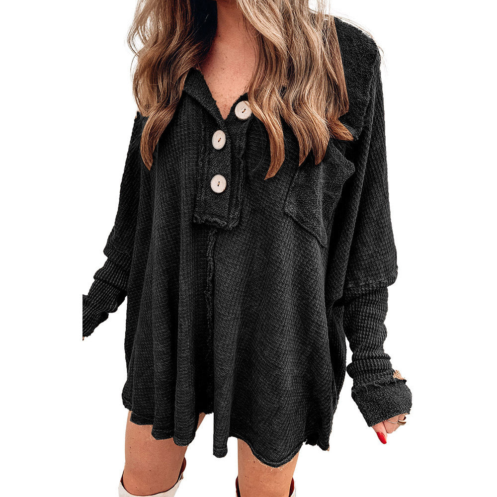 Women's Long-sleeved Lapel Versatile Mid-length T-shirt