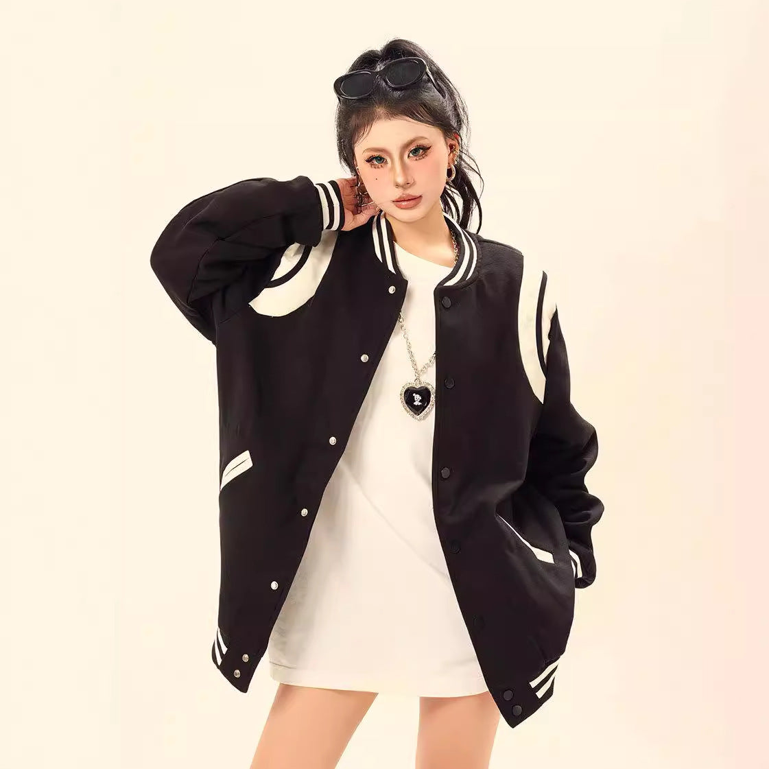 Embroidered PU leather jacket with letters