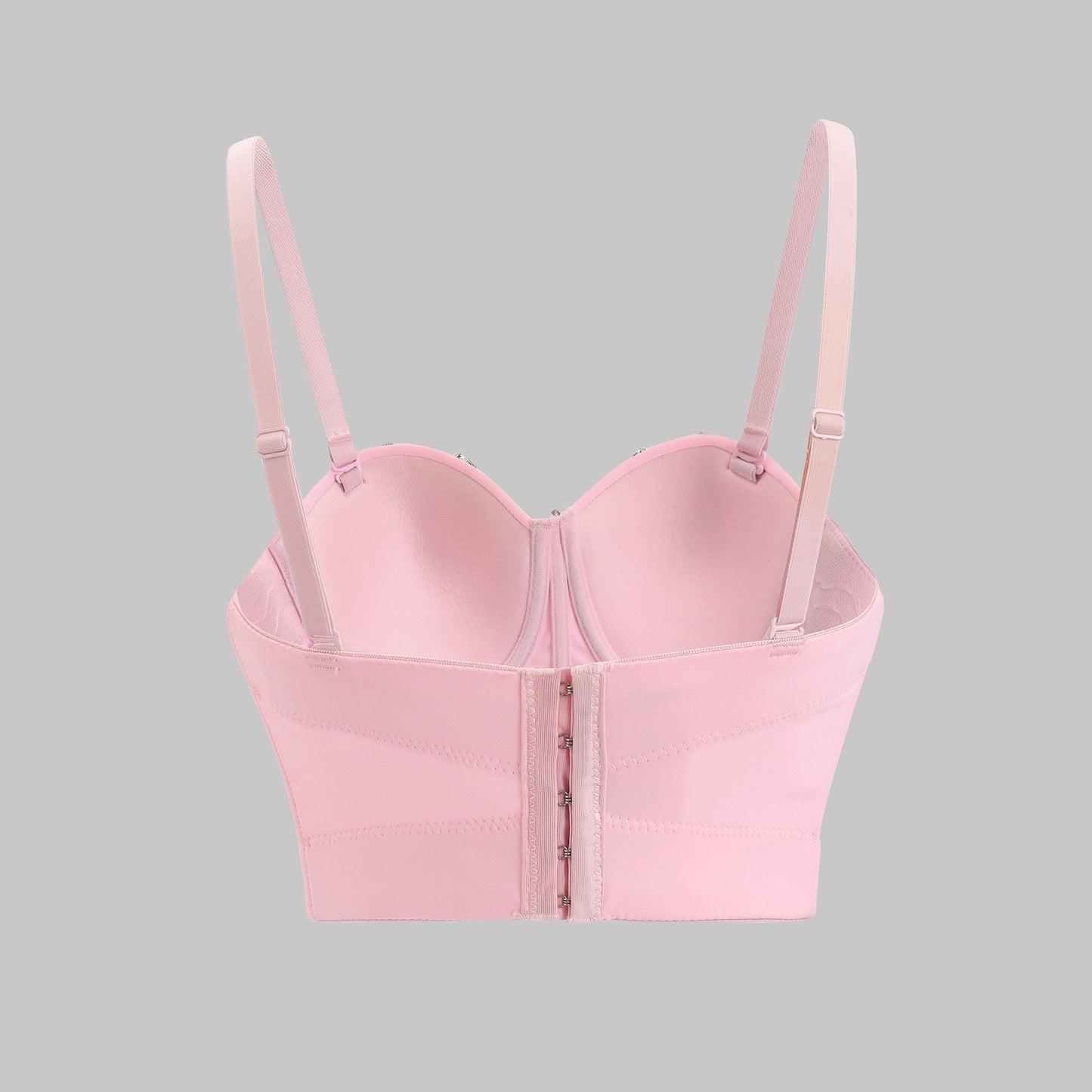 Worn Outside Pink Rhinestone Embroidery Heavy Work Bustier Sexy Fitted Strapless