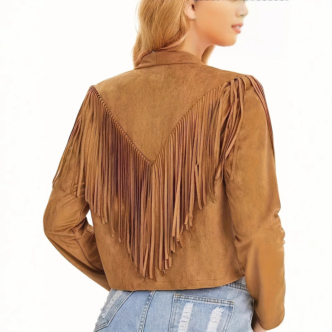 Long Sleeve Printed Fringe Jacket for Women