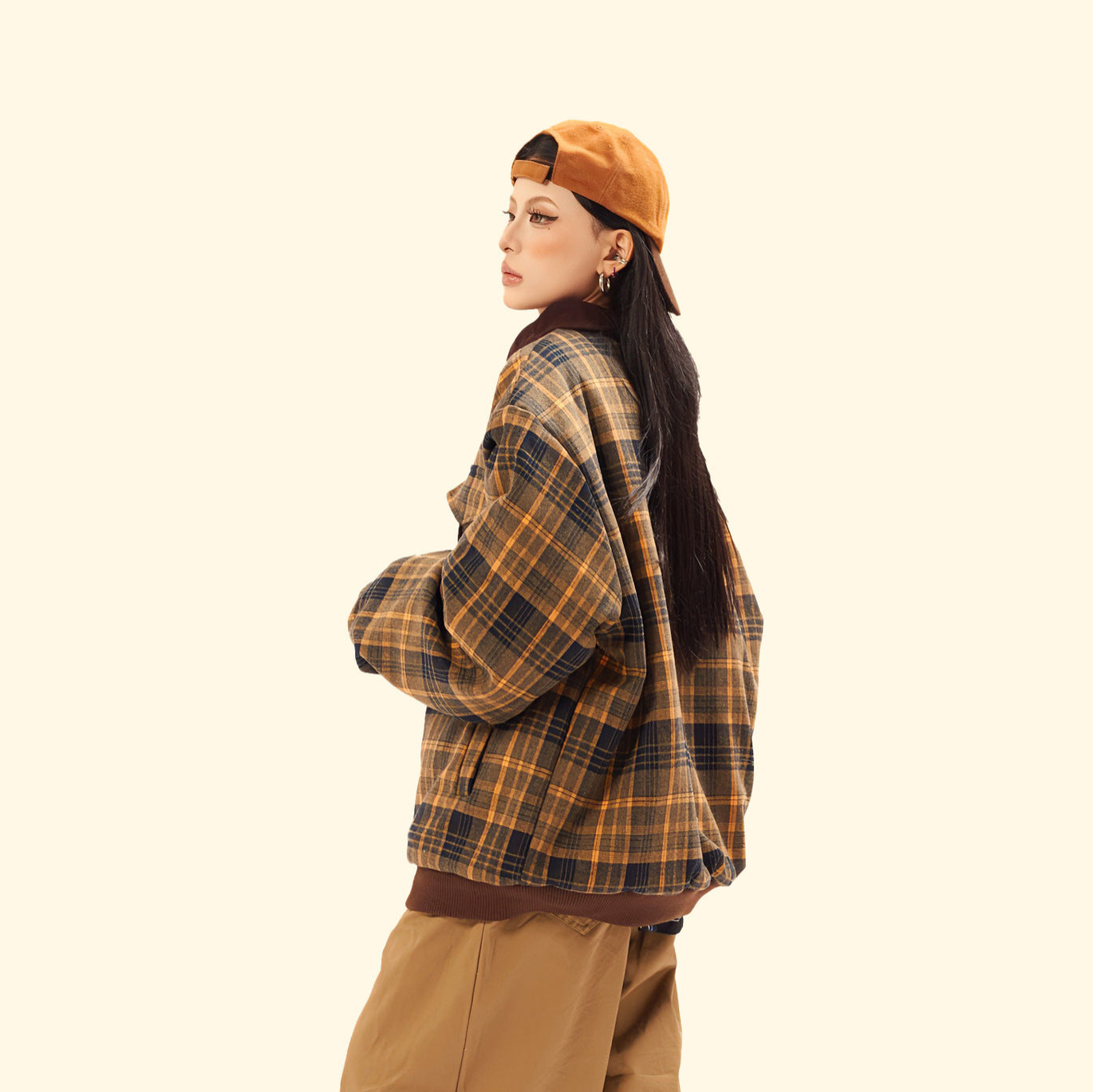 Grid thickened cotton jacket baseball uniform