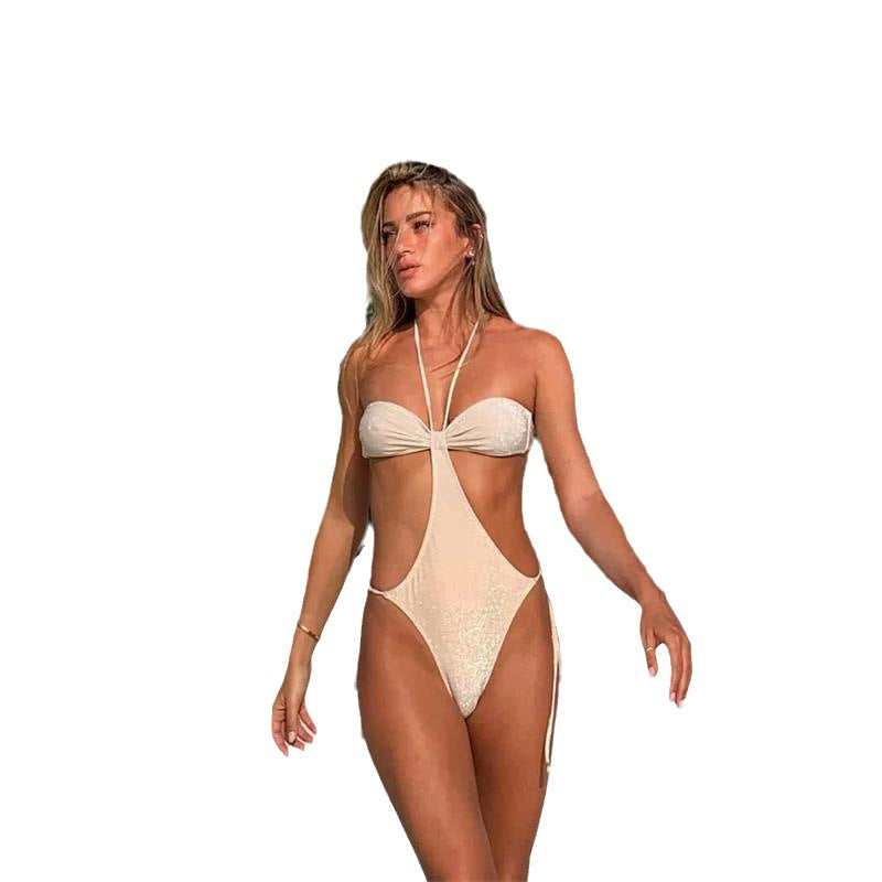 Sexy Strap One-Piece Swimsuit Women's Halter Design Swimsuit