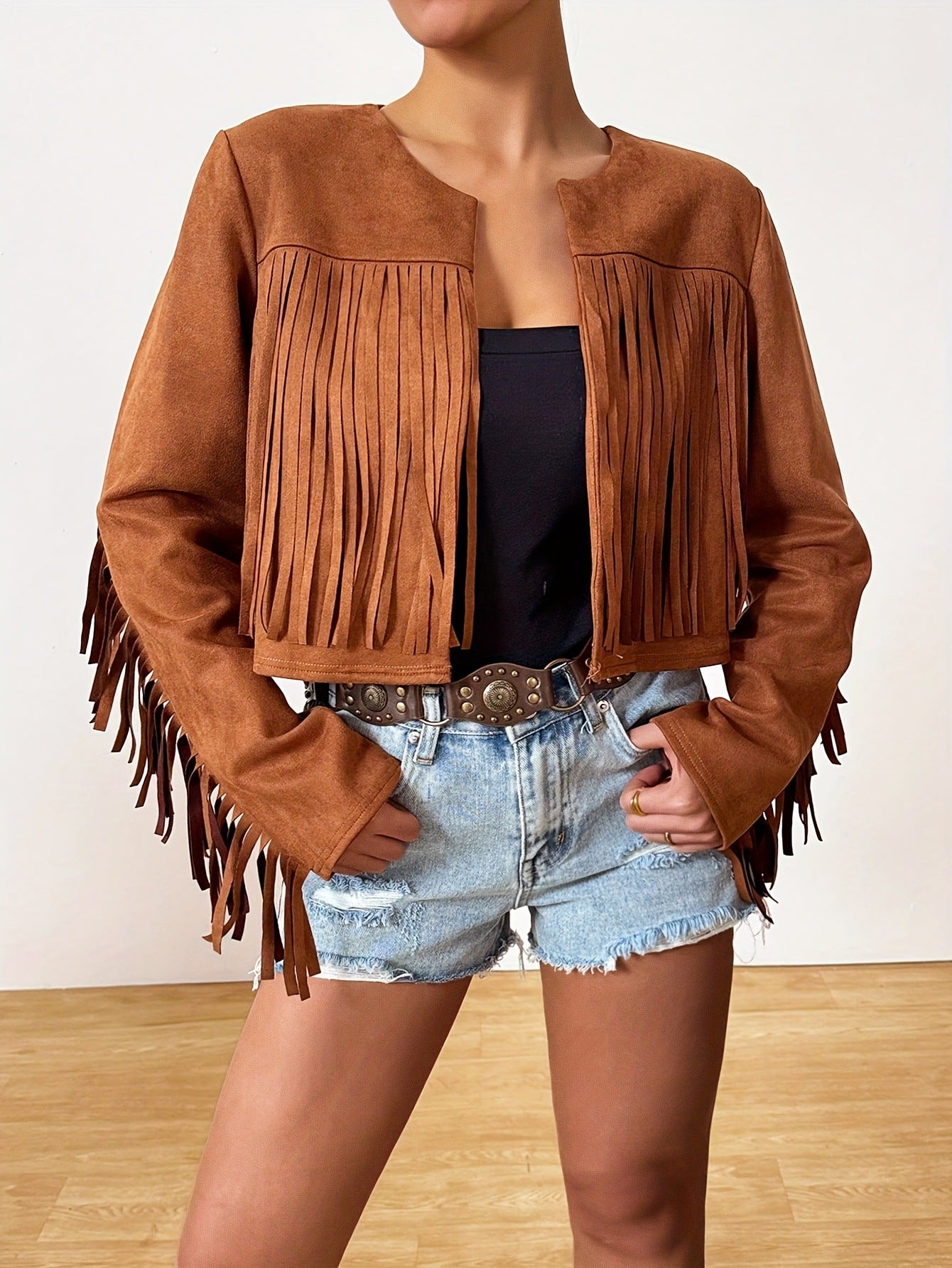 Women's Short Solid Color Loose Retro Street Tassel Jacket