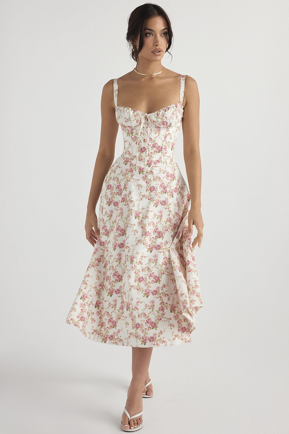 Summer new floral print elegant large hem dress for women