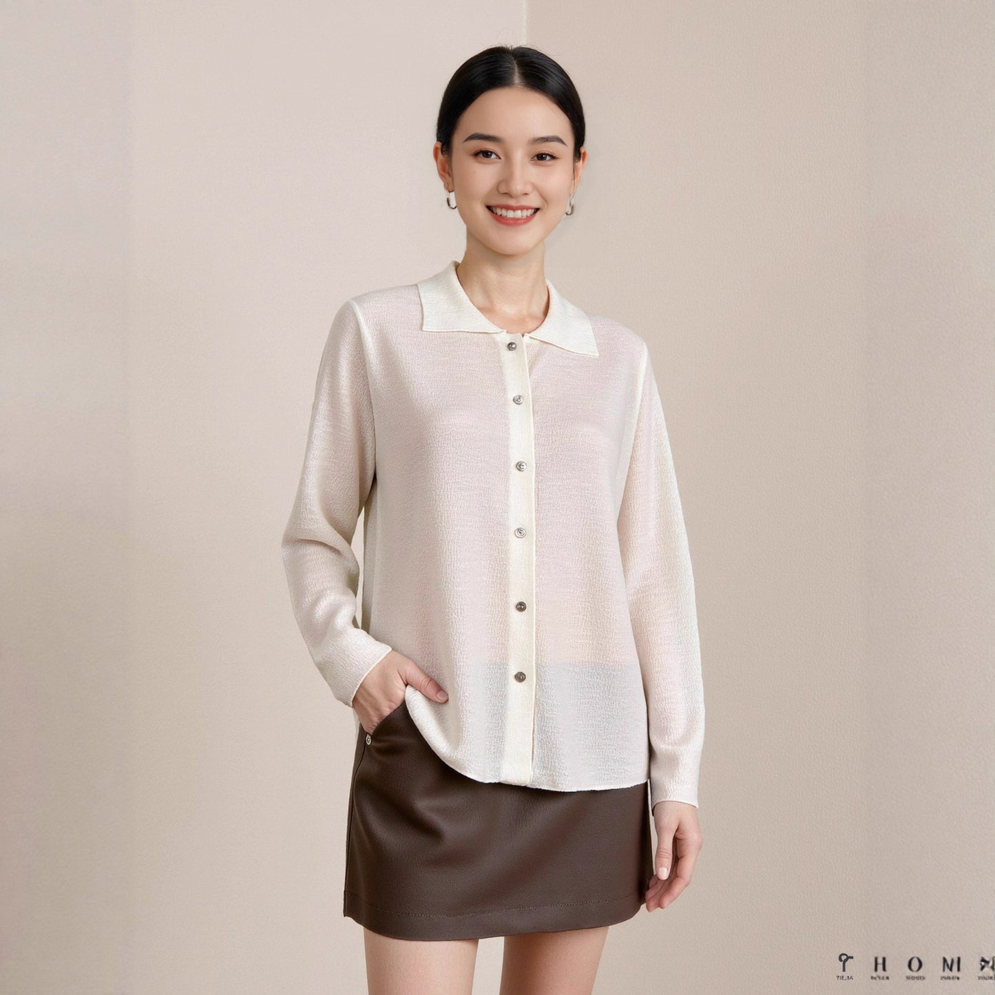 Knitted Sweater Women's Lapel Loose High-Grade Long-Sleeved Cardigan Shirt Thin Woolen Coat