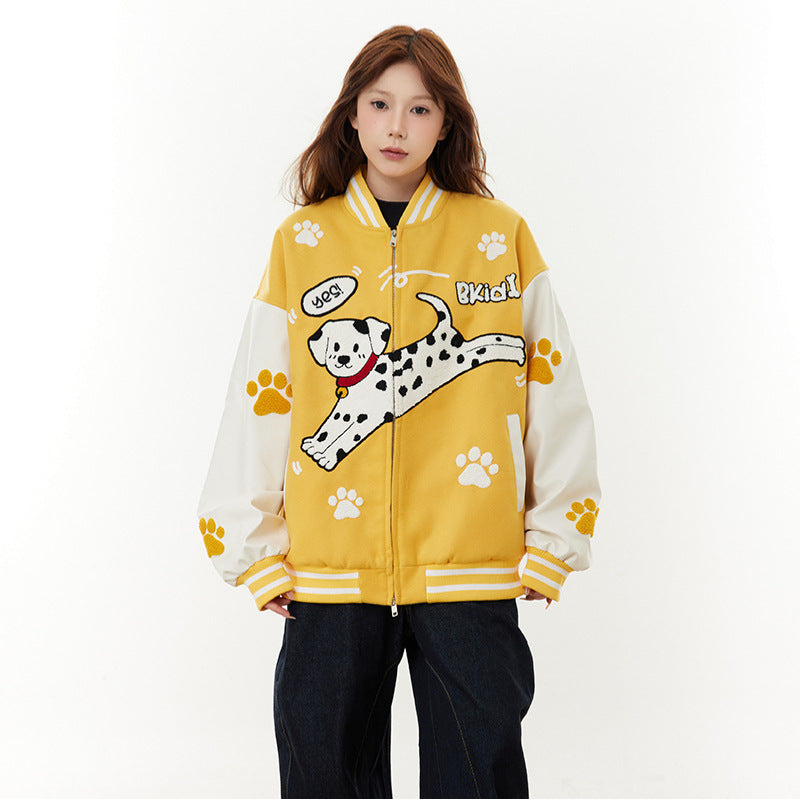 Spotted dog paw embroidered plush jacket jacket
