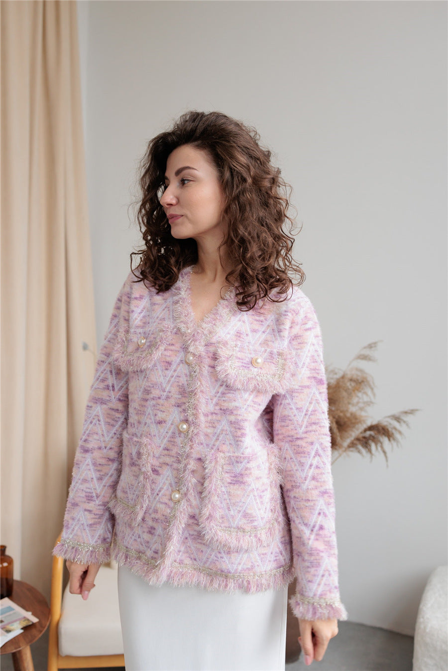 Soft Small Wind Cardigan Women's Elegant Commuting Style V-Neck Heavy Work Sweater Coat Real Shot
