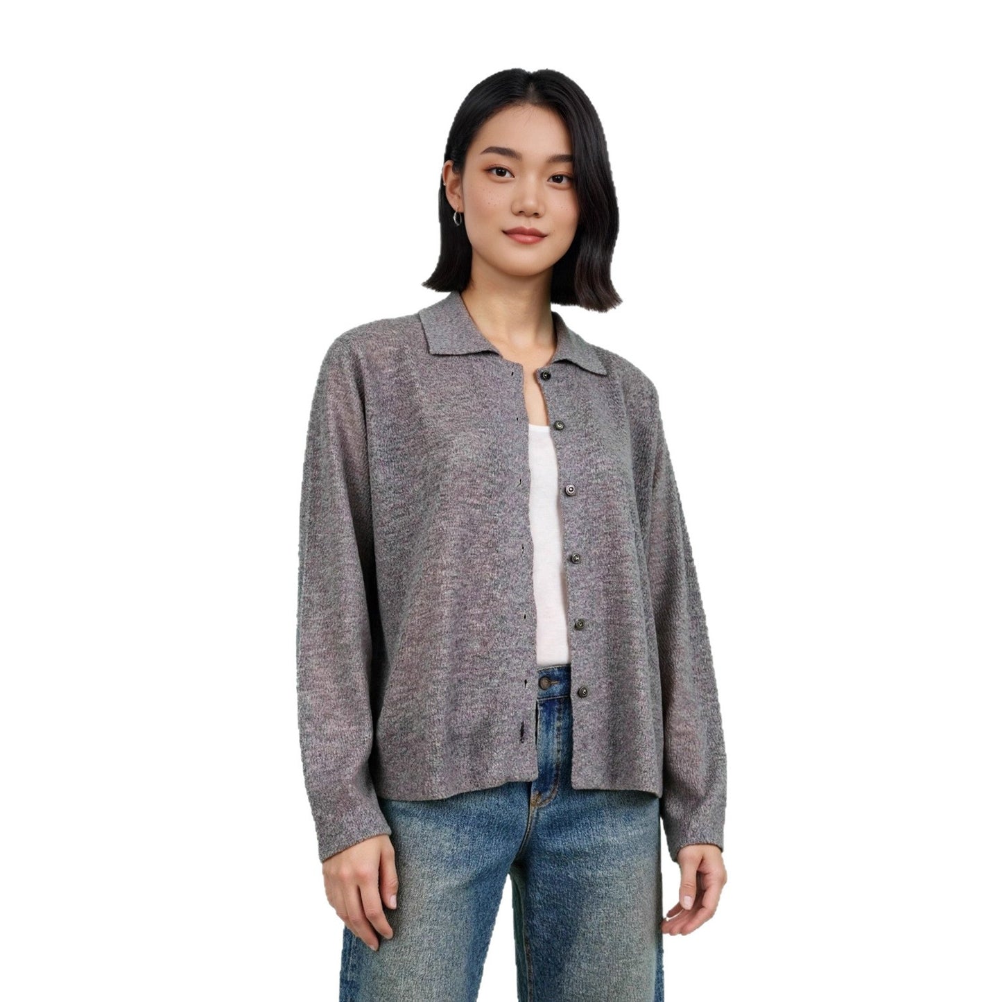 Knitted Sweater Women's Lapel Loose High-Grade Long-Sleeved Cardigan Shirt Thin Woolen Coat