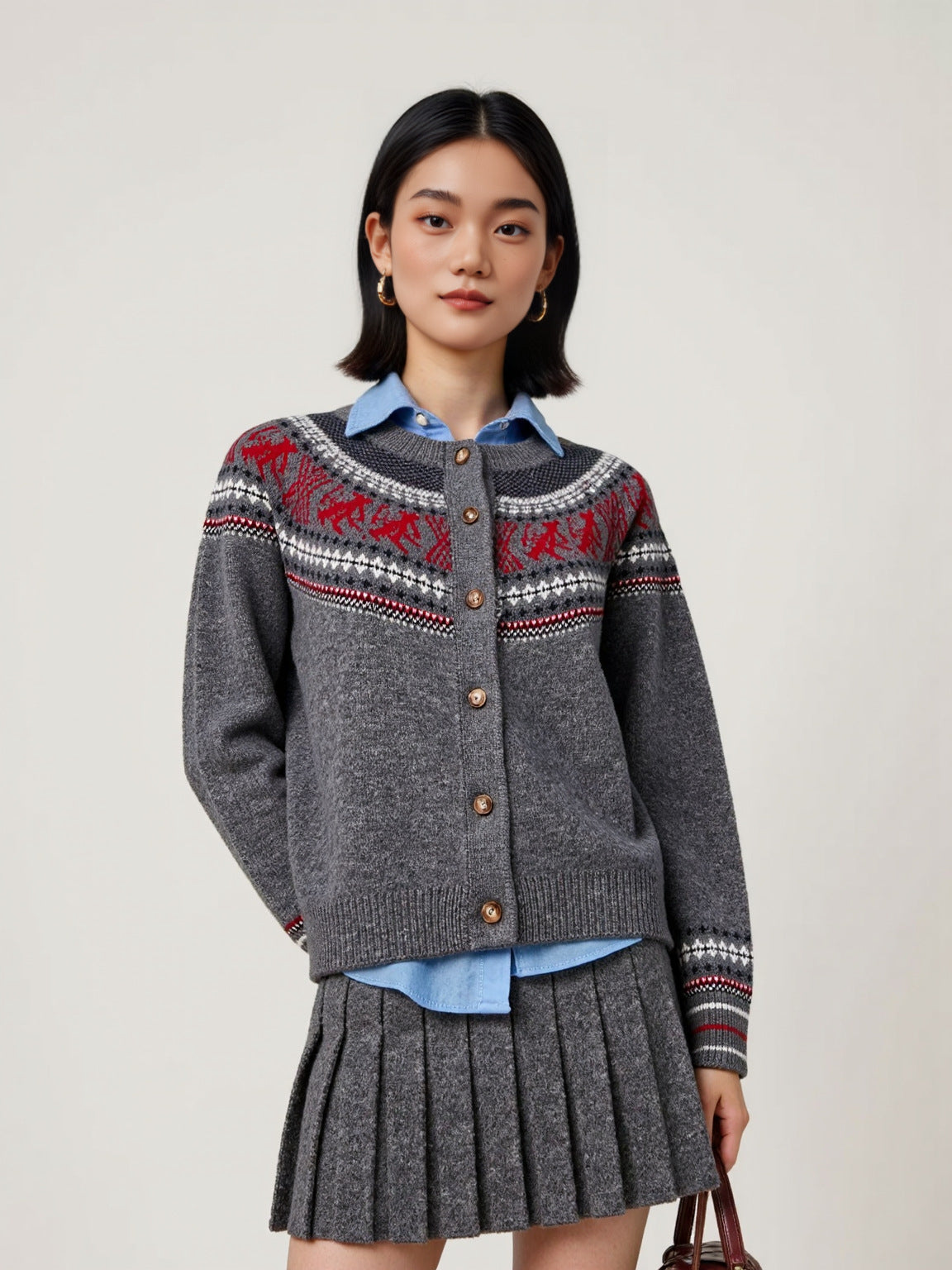 Fair Isle Jacquard Knit Women's Autumn Winter Round Neck Loose Lazy Style Cardigan Jacket