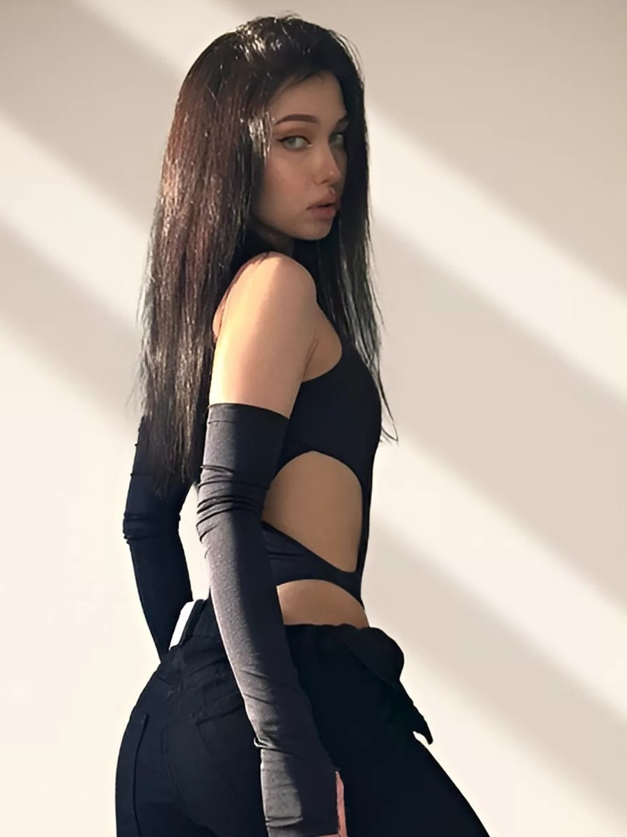 Solid Color Women's Jumpsuit Summer Round Neck Slim Fit Hollow Out Sexy Thin