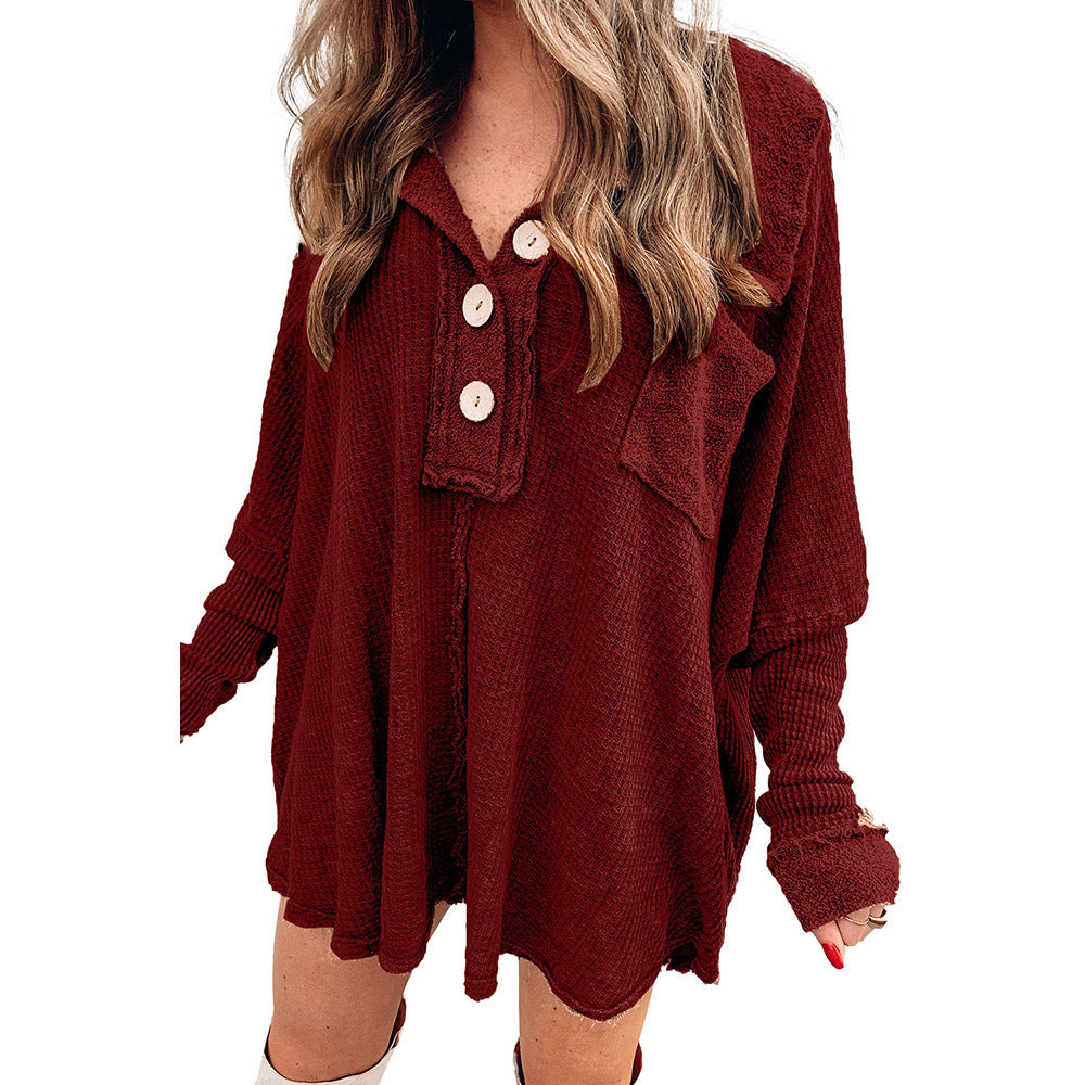 Women's Long-sleeved Lapel Versatile Mid-length T-shirt
