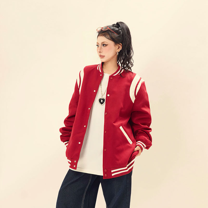 Embroidered PU leather jacket with letters