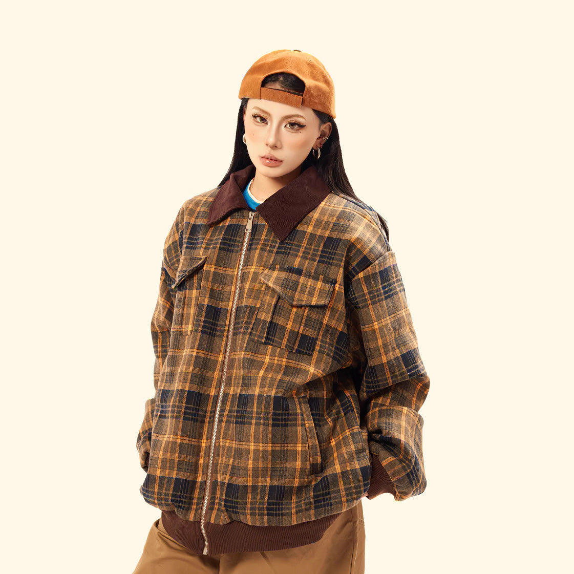 Grid thickened cotton jacket baseball uniform