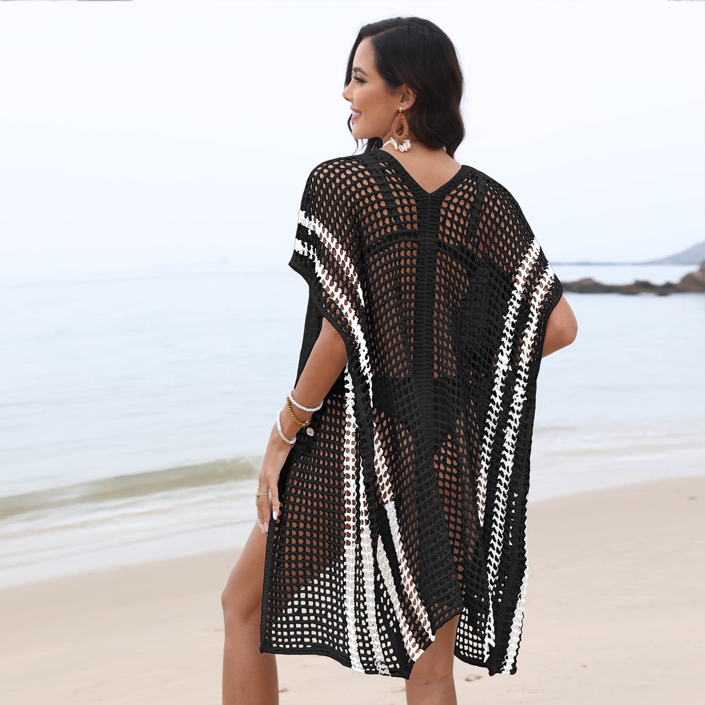 Long Cardigan Crochet Hollow Bikini Cover-up Sunscreen Beach Dress