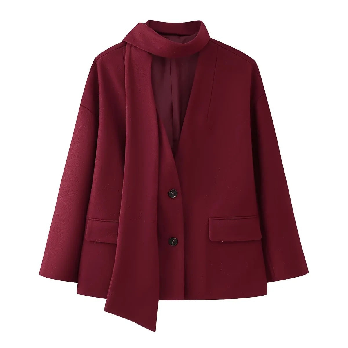 Women's Retro Loose Casual Long Sleeve Scarf Woolen Coat