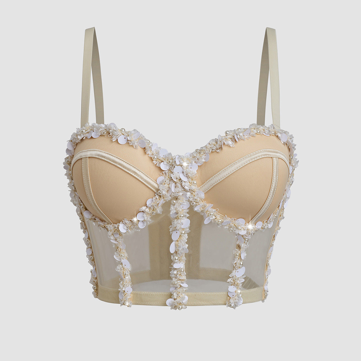 Lace-up Hot Selling Net Bra Outerwear Shaping Bone Strap Crystal
