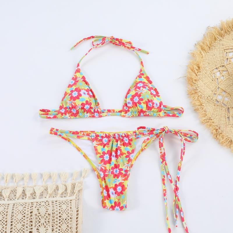 European and American Style Printed Sexy Bandeau Bikini Set for Women
