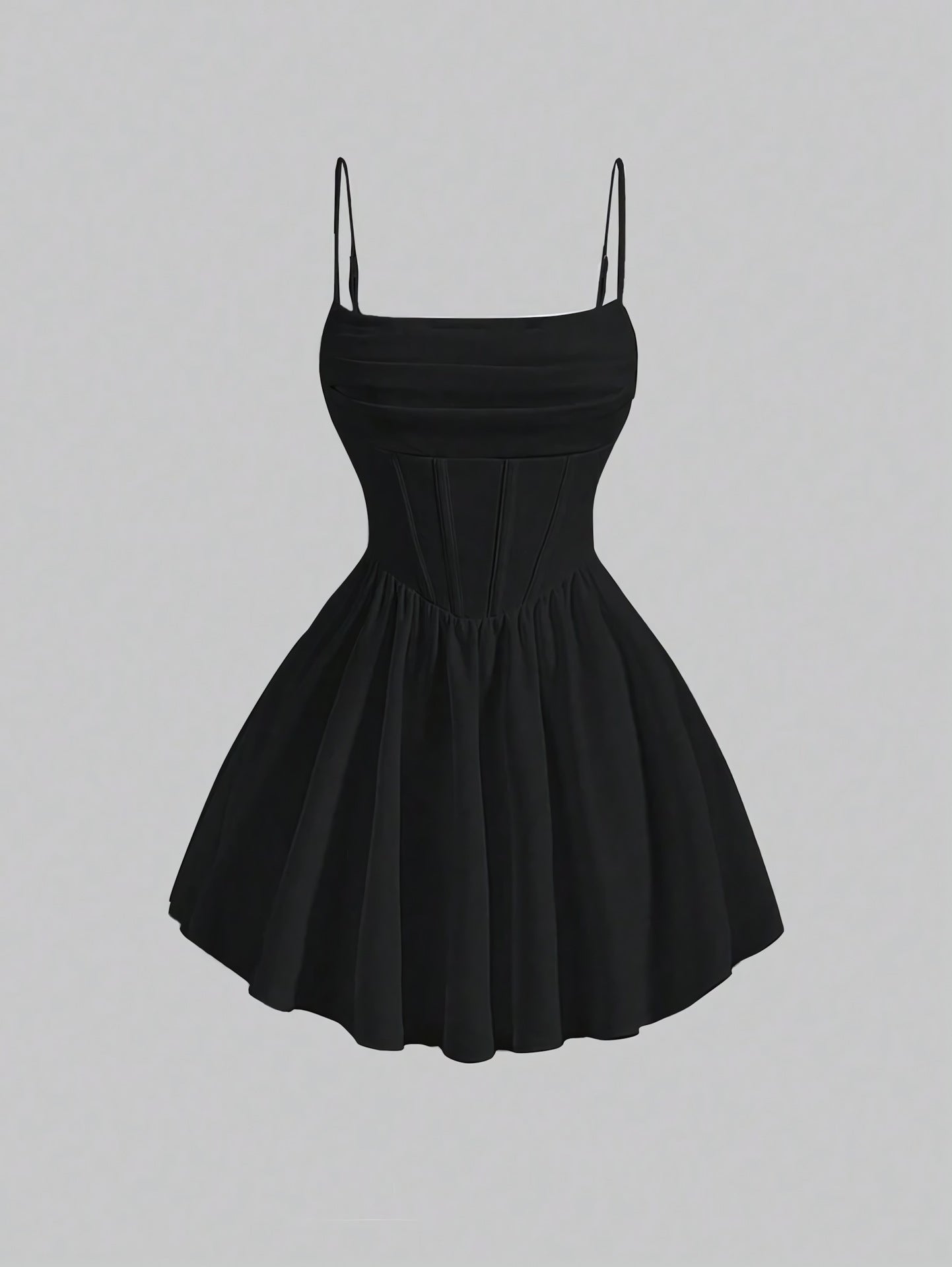 Sexy Dress Solid Color Pleated Back Zipper Sling Dress