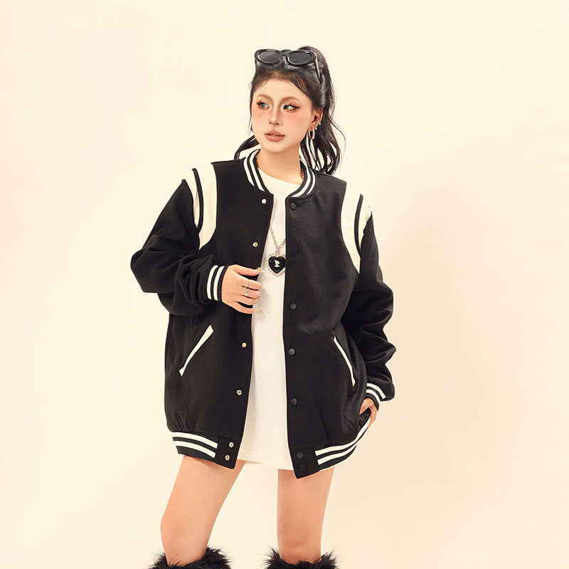 Embroidered PU leather jacket with letters