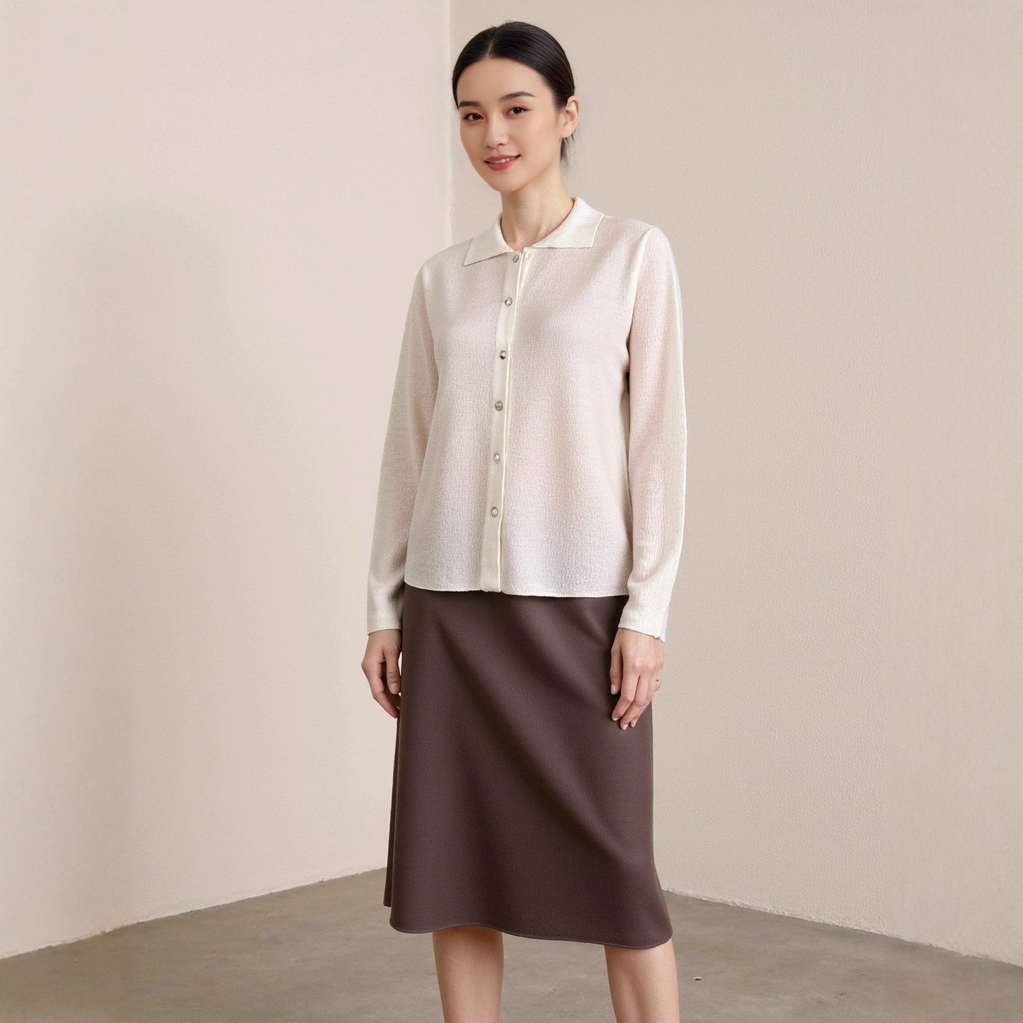 Knitted Sweater Women's Lapel Loose High-Grade Long-Sleeved Cardigan Shirt Thin Woolen Coat