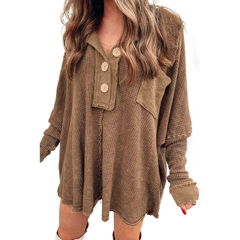 Women's Long-sleeved Lapel Versatile Mid-length T-shirt