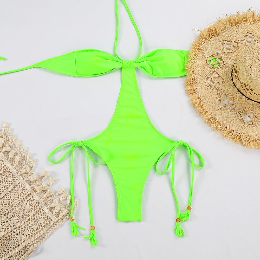 Sexy Strap One-Piece Swimsuit Women's Halter Design Swimsuit