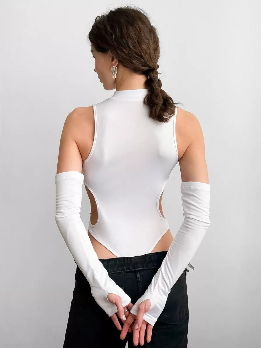 Solid Color Women's Jumpsuit Summer Round Neck Slim Fit Hollow Out Sexy Thin