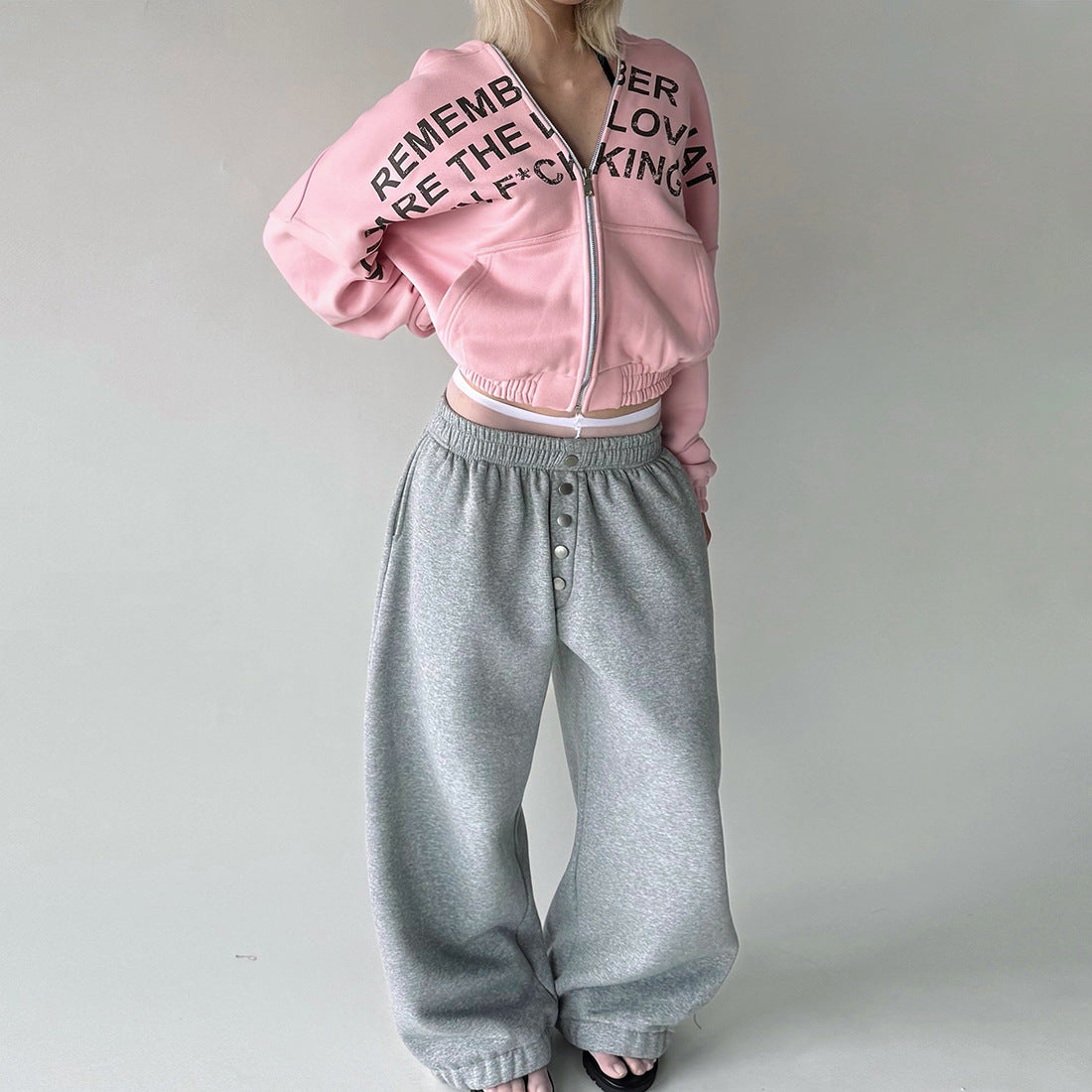 Letter printed American hooded sweatshirt jacket for women