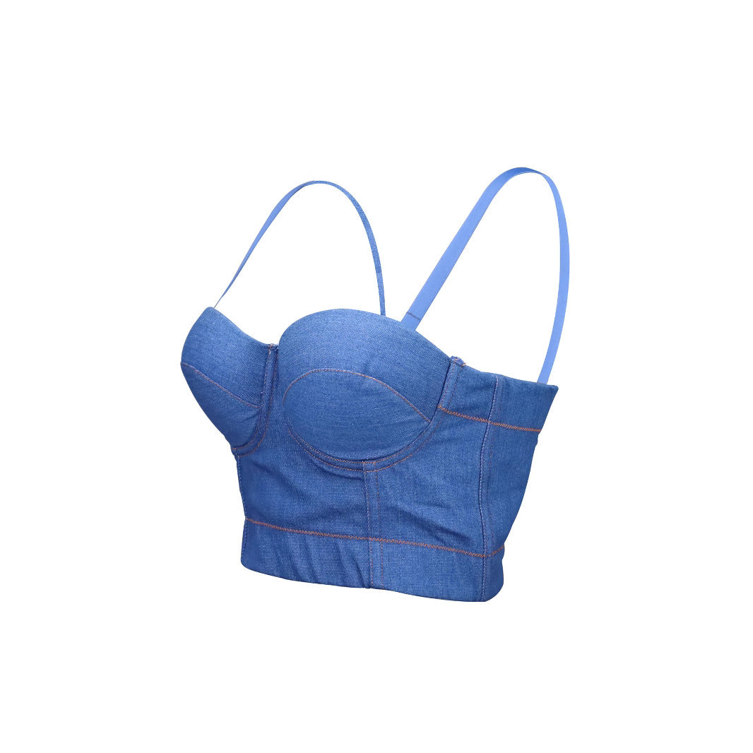 Denim Vintage Fitted Slimming Strapless Bralette Outerwear