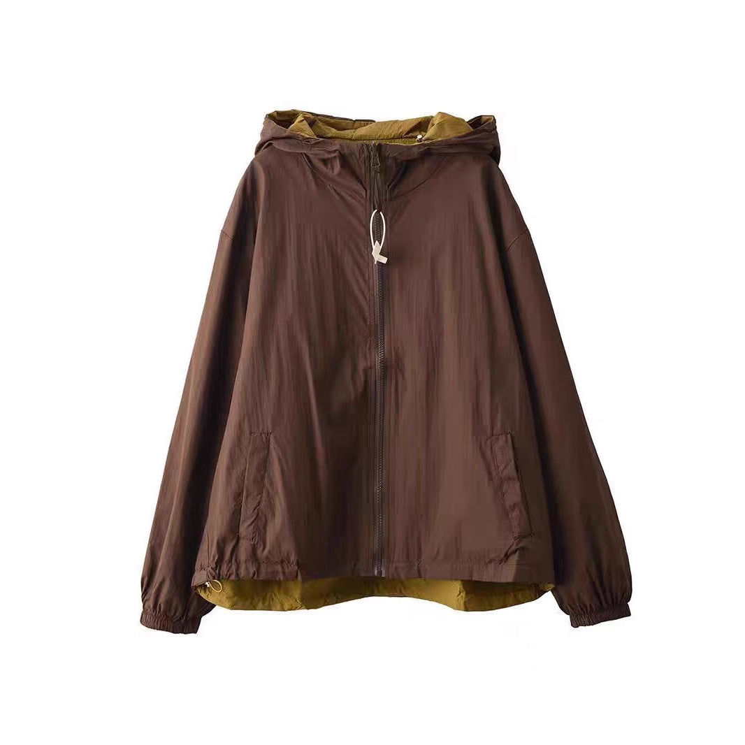 Reversible Women's Cotton Fashion Drawstring Hem Open Front Cardigan Windbreaker