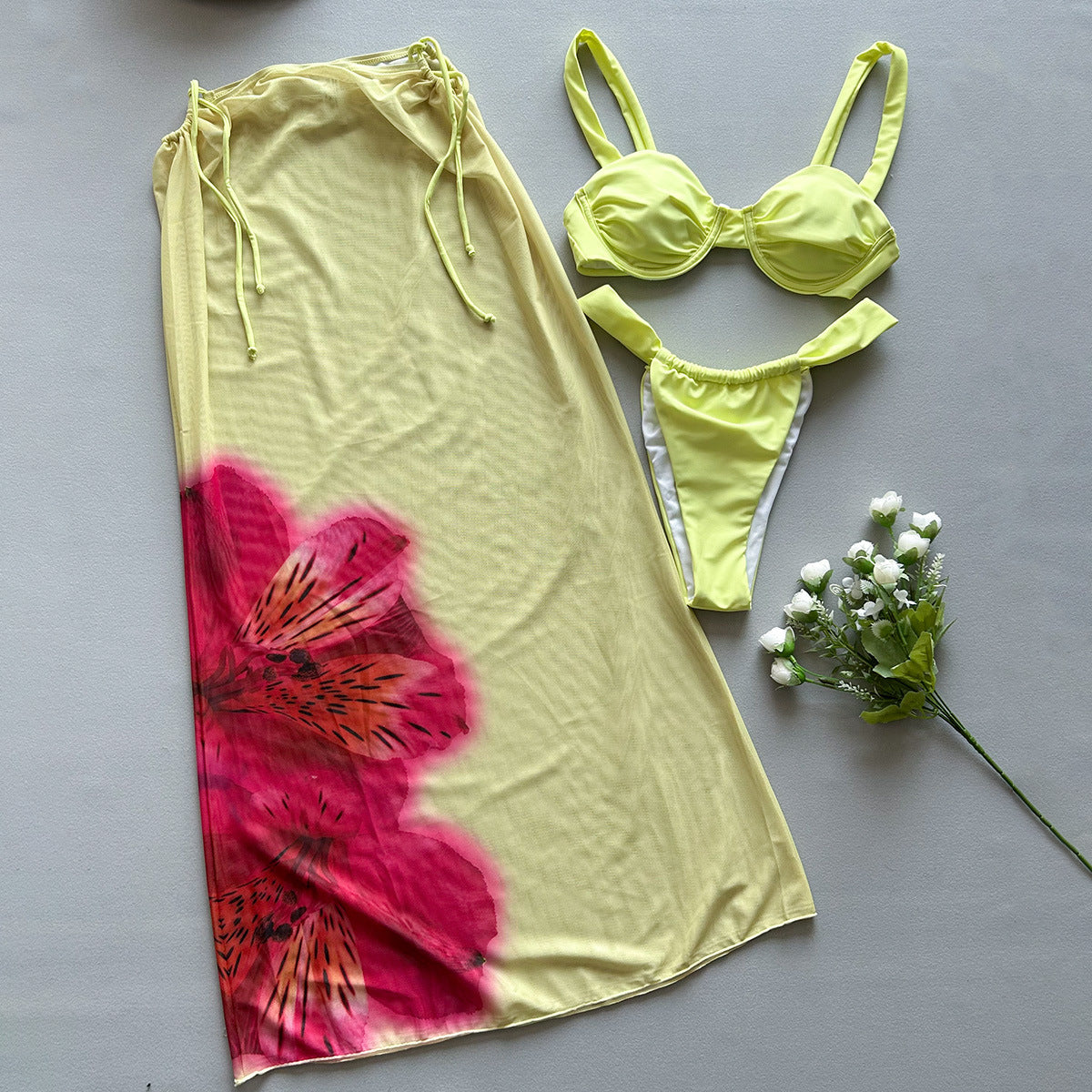 Three-Piece Bikini Set Sexy Style Printed Separate Women's Swimsuit
