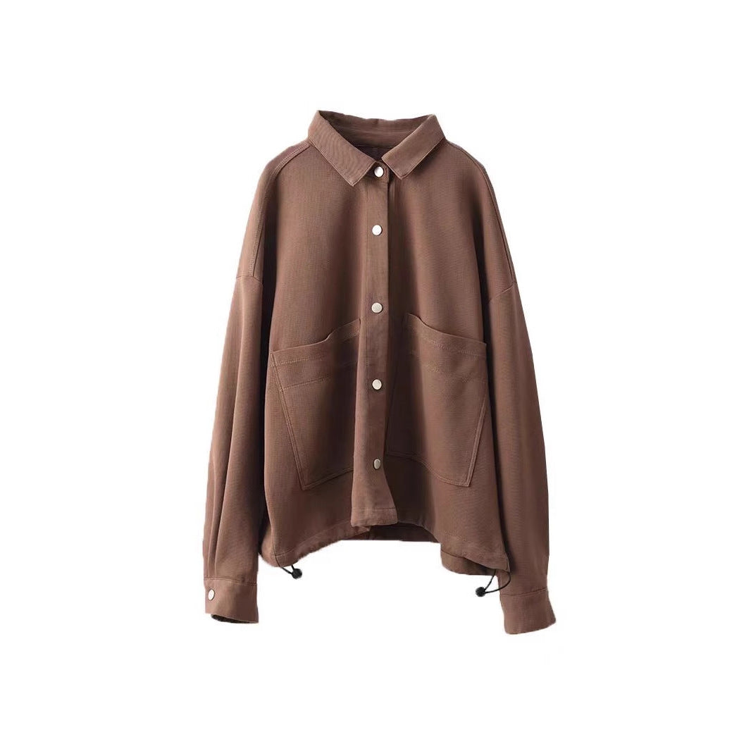 Literary Large Pocket Women's Single Breasted Notched Lapel Long Sleeve Cardigan Casual Outerwear