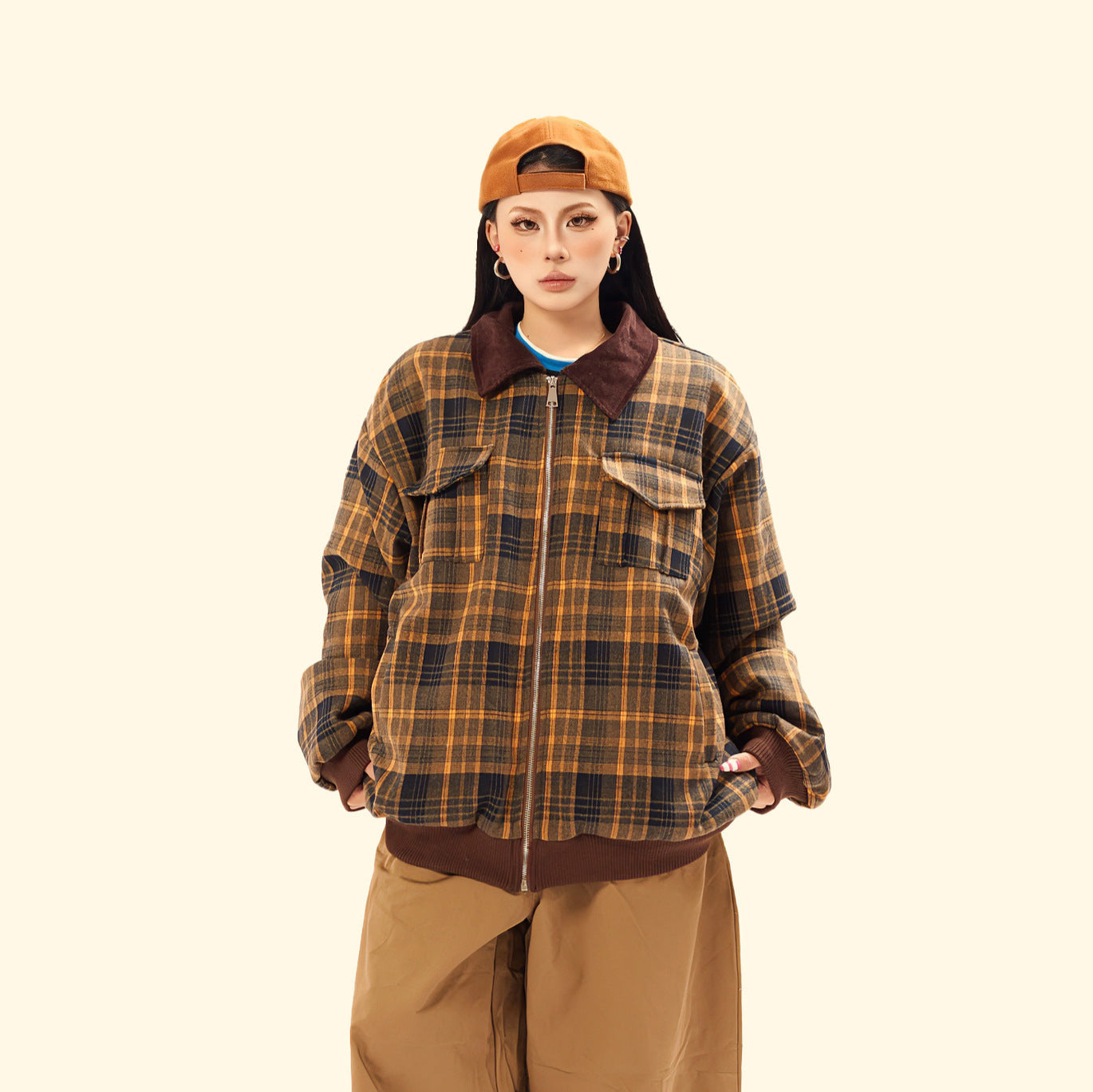 Grid thickened cotton jacket baseball uniform