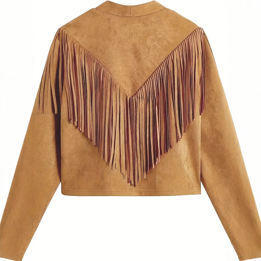 Long Sleeve Printed Fringe Jacket for Women