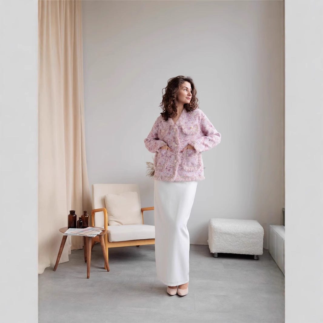 Soft Small Wind Cardigan Women's Elegant Commuting Style V-Neck Heavy Work Sweater Coat Real Shot