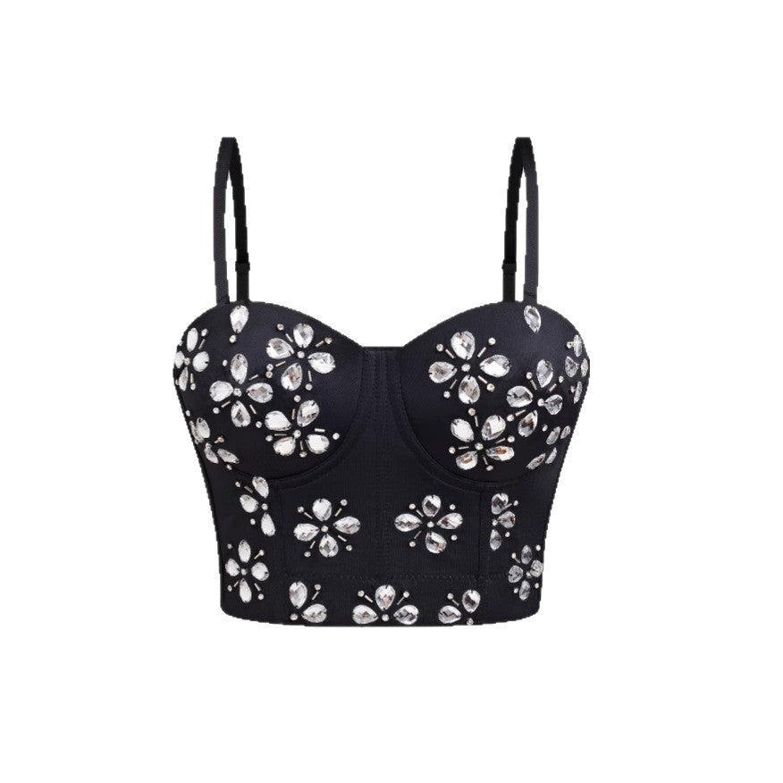 Sexy Backless Beaded Embellished Camisole Women's Short Crop