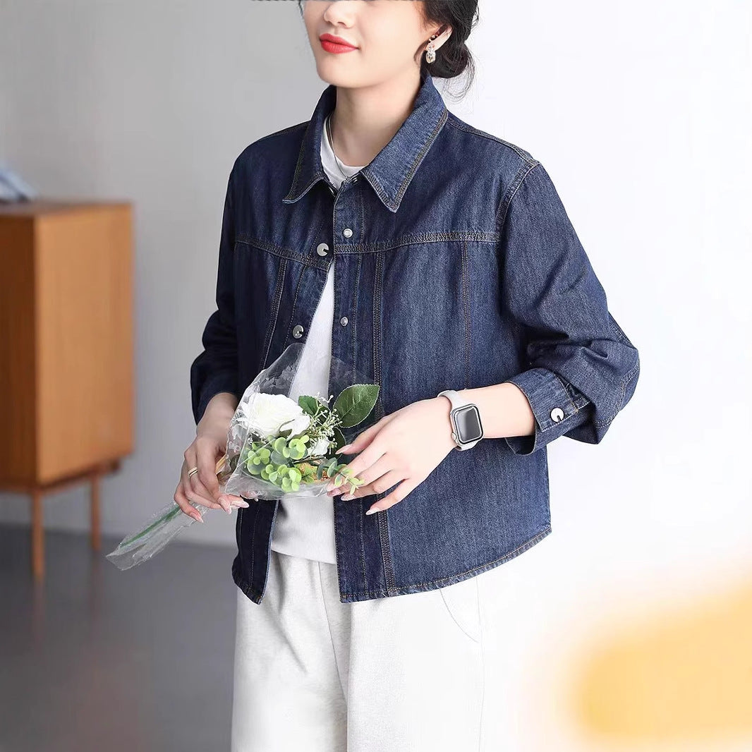 Short Denim Jacket Women's Turn-down Collar Casual Versatile Loose Slim Fit Korean Style Shirt