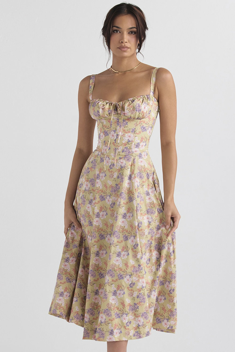 Summer new floral print elegant large hem dress for women
