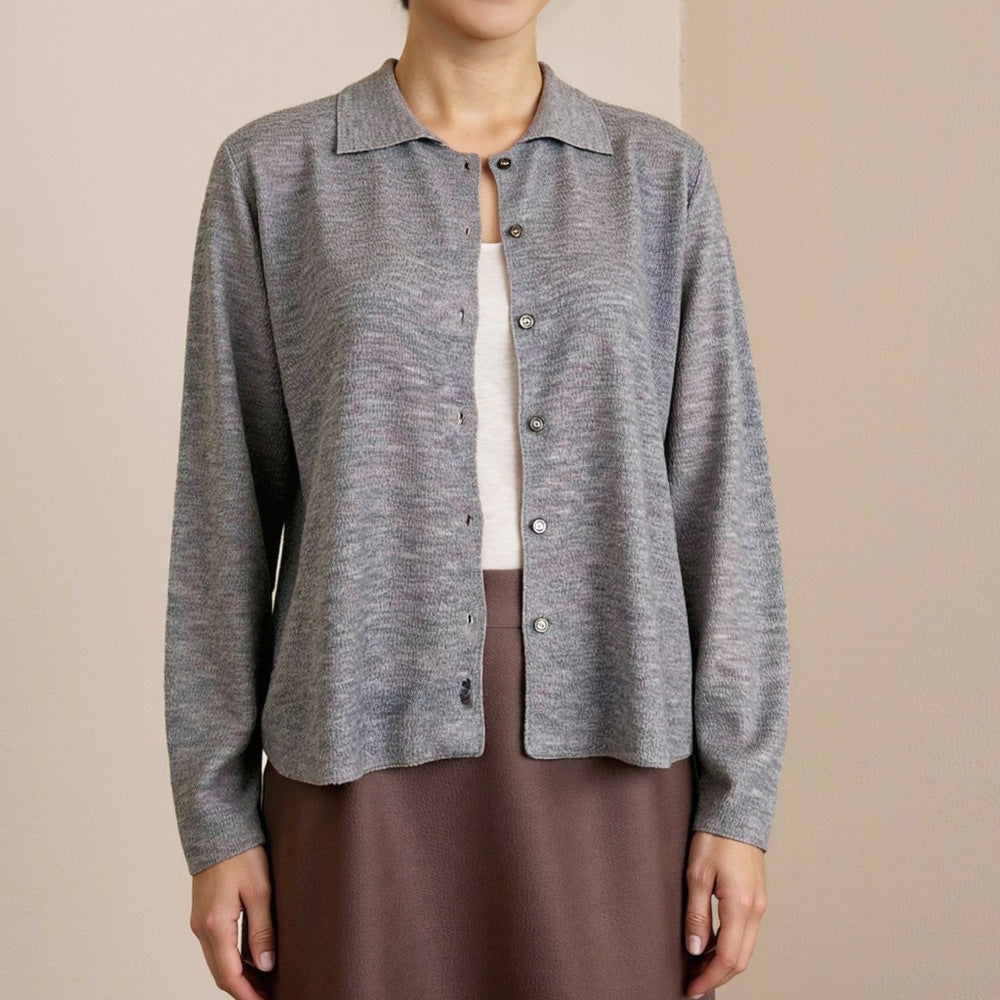 Knitted Sweater Women's Lapel Loose High-Grade Long-Sleeved Cardigan Shirt Thin Woolen Coat