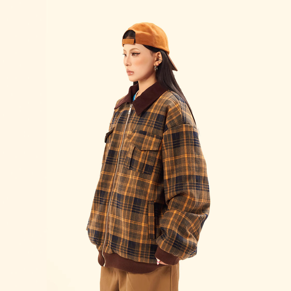 Grid thickened cotton jacket baseball uniform