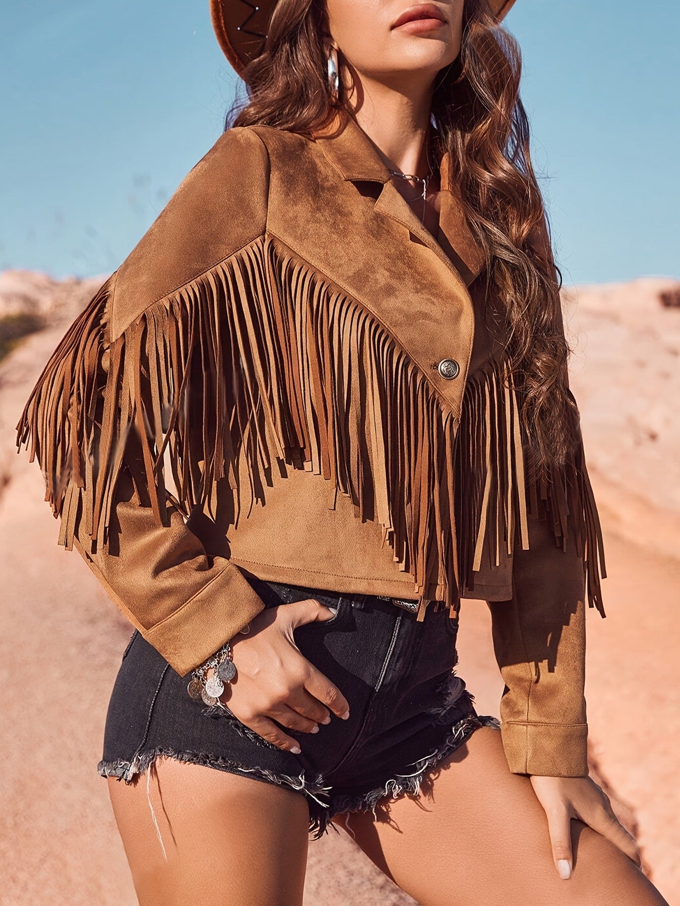 Street Style Suede Short Fringe Jacket for Women